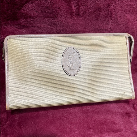 YSL Large Vintage Clutch - Dark Gold and Tan with monogrammed lining - Picture 2 of 16
